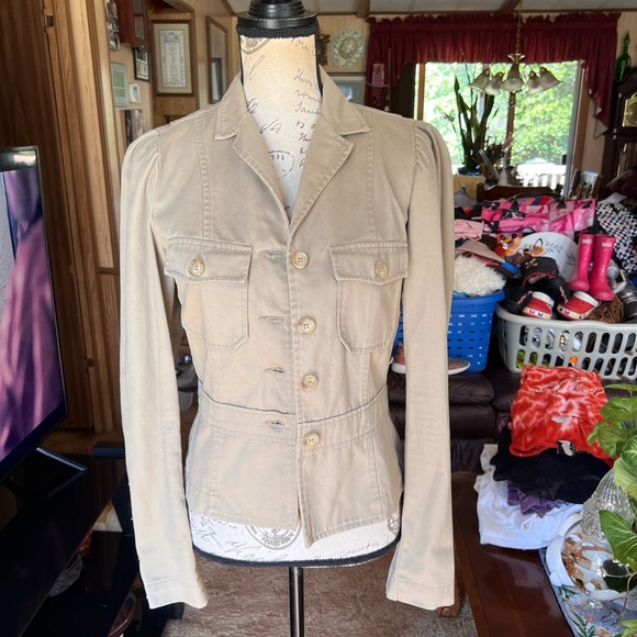 Juicy Couture Jackets & Blazers - Vintage Early Y2K JUICY COUTURE 100% Cotton tan Jacket w/ buttons down sleeve.
